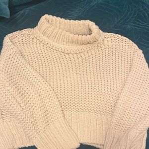 Free People Cream Knit Turtleneck Sweater